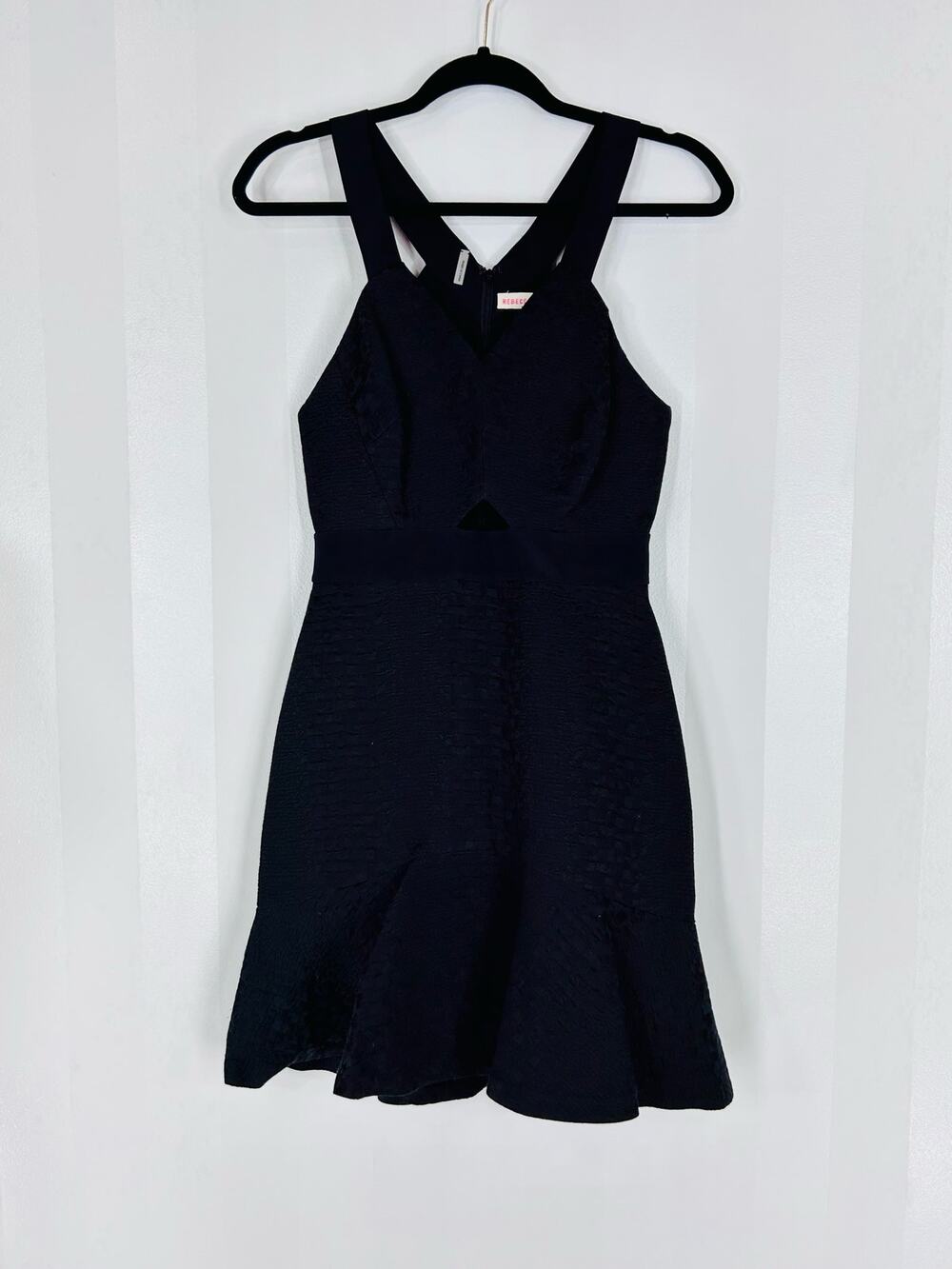NWT Rebecca Taylor Black Textured Strappy Fit & Flare Dress Sz 0